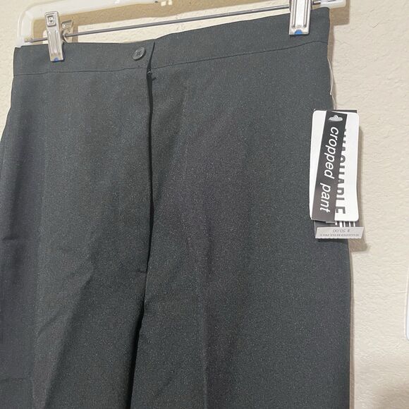 New Larry Levine Cropped Pants Size 8P Black Embroidered Floral Ankle High Rise - Picture 3 of 7